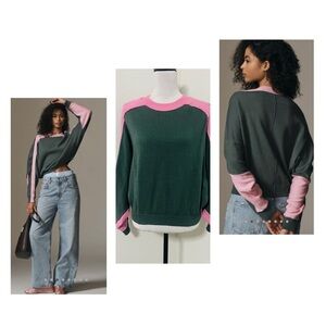 Anthropologie Maeve Women’ Small Dolman Sleeve Color-Blocked Sweater Green Pink